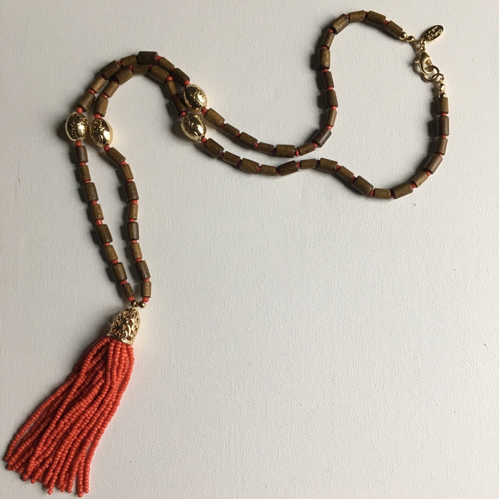 Loft Wooden Bead and Tassel Necklace